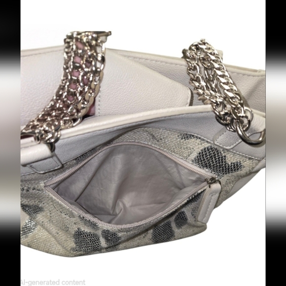 JLO Gray Faux Snakeskin Hobo/Satchel Bag Silvertone Chain Link Shoulder Straps - Picture 12 of 13